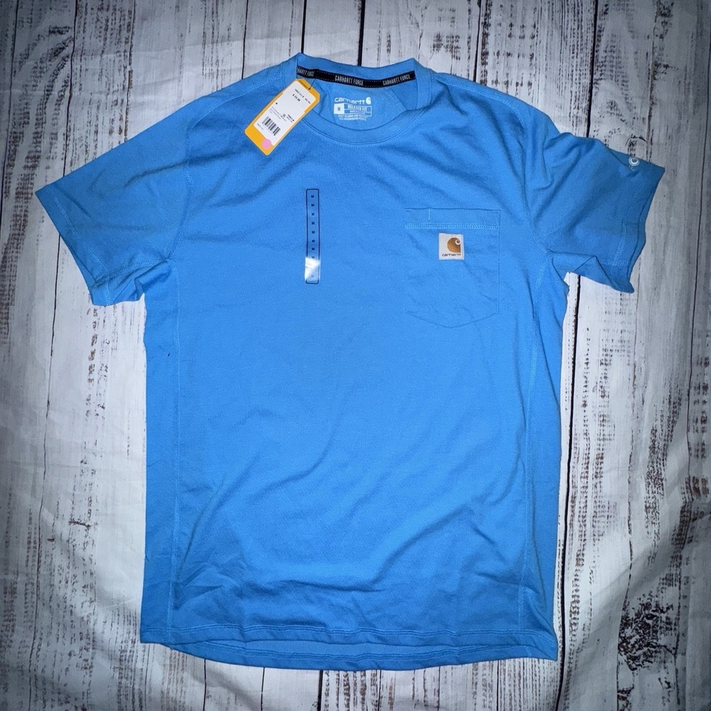 Men's Carhartt 106652 Mens Force Relaxed Fit Midweight Short-Sleeve Blue Size M